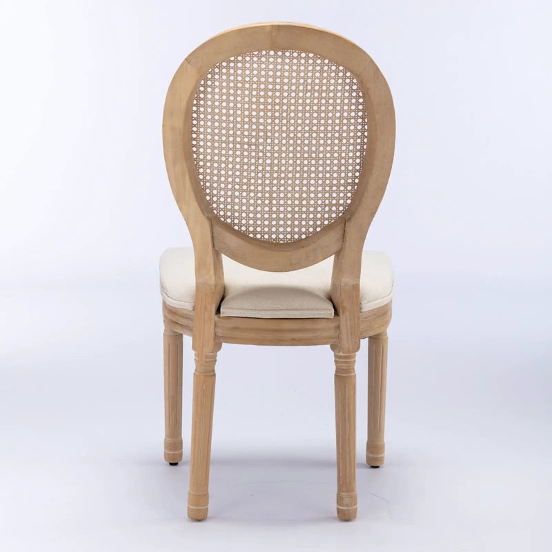 French Style Solid Wood Frame Antique Painting Fabric Rattan Back Dining Chair (Set of 2) by Unique Piece Furniture