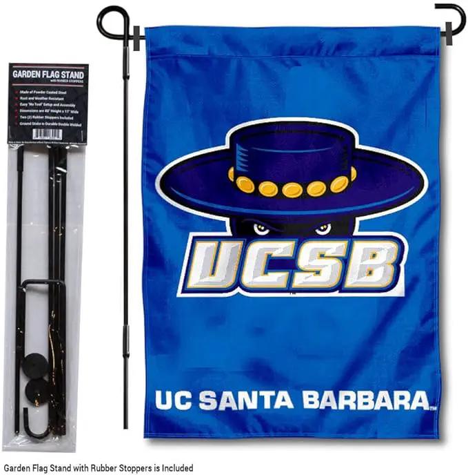College Flags & Banners Co. UC Santa Barbara Gauchos Garden Flag with Stand Holder by GreenHaven Gardens