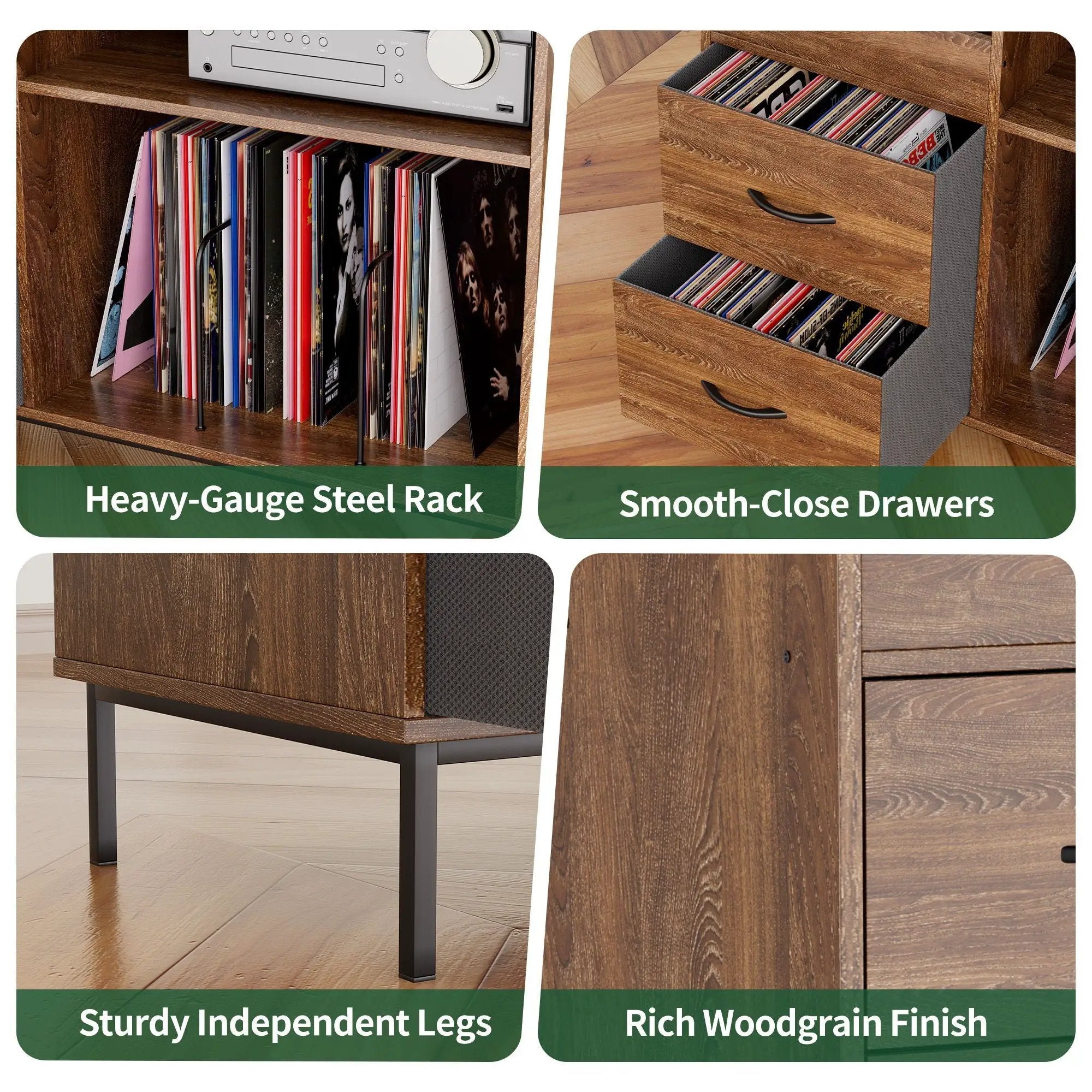 Grain Record Player Stand, Media Console With Speaker Shelf & 2 Drawers by HouseOfZazla