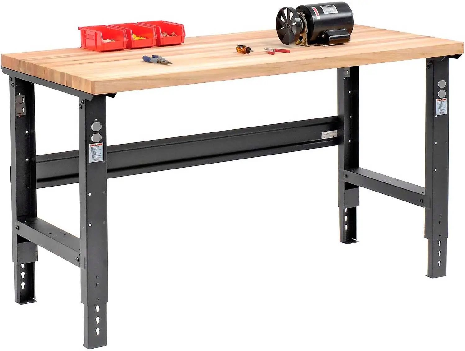 Global Industrial Adjustable Height Workbench C-Channel Leg, 60" W x 30" D, 1-3/4" Birch Top with Square Edge, 2000 Lbs. Capacity, Black Frame, Industrial Workbench by GreenHaven Gardens