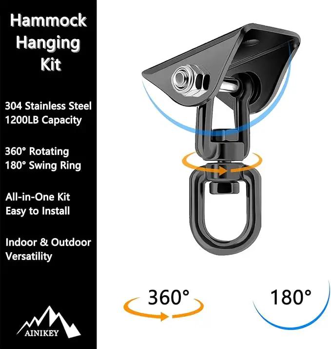 Heavy Duty Hammock Hanging Kit, 360° Rotating 1200 lb Swing Hangers for Hammock Chair Stand, Seat, Porch Swing, Yoga, Tree, Ceiling Mount, Indoor Outdoor Hanging Hardware Black | Pack of 3 by GreenHaven Gardens