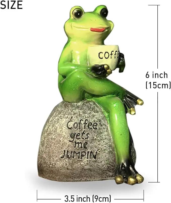 OwMell Frog Statue for Garden, Drinking Coffee Green Frog Figurine for Outdoor Decor Yard and Garden Decoration Resin Sculpture 6 Inches by GreenHaven Gardens
