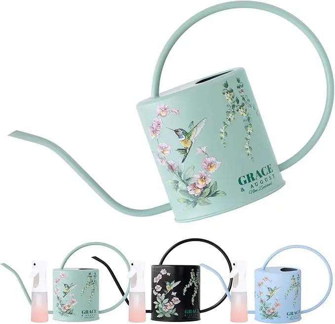 Watering Can for Indoor House Plants - Cute Decorative Metal Gardening Small Water Can for Houseplants & Flowers with Long Spout - 1.5L 51floz 0.4 Gallon (Hummingbird Sage) by GreenHaven Gardens