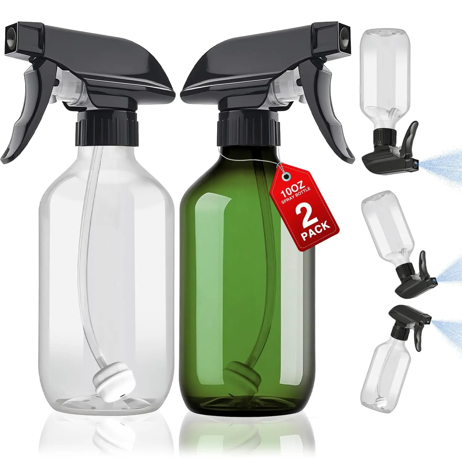 2 Packs Plastic Spray Bottles 360° Water Spray Bottle for Cleaning - 10 oz/300 ml Upside Down Spray Bottle Small Squirt Bottle with Adjustable Nozzle for Hair, Cooking, Plant, Pet (Clear + Green) by GreenHaven Gardens