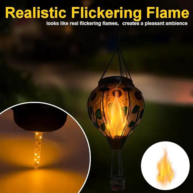 2PC Hot Air Balloon Solar Lantern with 2PC Shepherd Hook, Flickering Flame Hanging Solar Lanterns Outdoor Lights Waterproof Lanterns Decorative Garden Patio Yard Party Decor (Sunflower) by GreenHaven Gardens