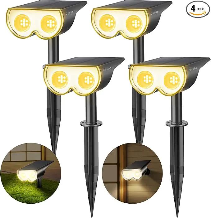Solar Spot Lights Outdoor, Consciot 16 LEDs IP67 Waterproof Solar Outdoor Lights, Auto On/Off Solar Landscape Spotlights, 2-in-1 Adjustable Wall Lights for Garden Yard Pathway, 4 Pack (Warm White) by GreenHaven Gardens