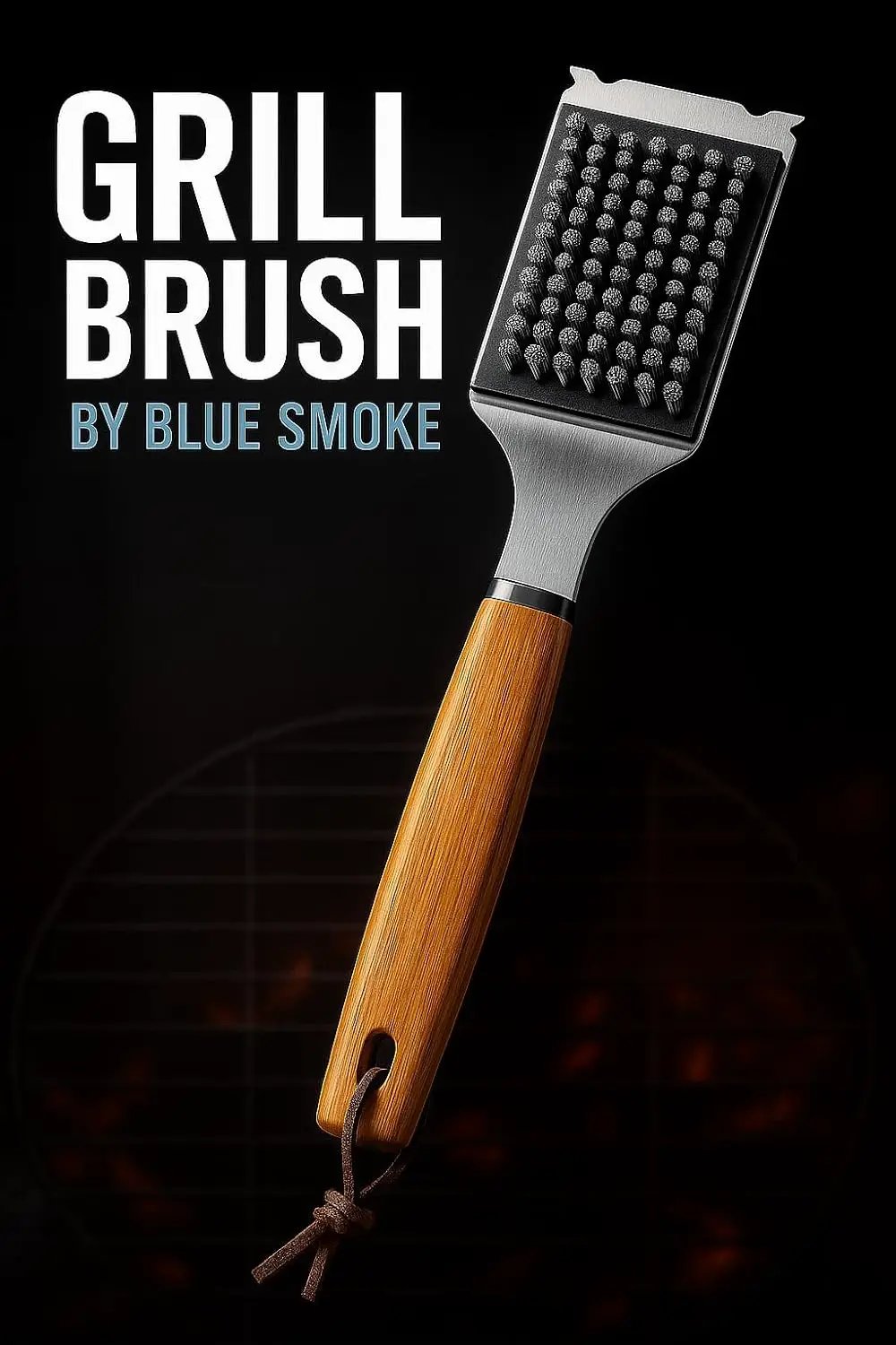 Blue Smoke Grill Brush and Scraper – Heavy Duty BBQ Cleaner with Stainless Steel Bristles, Solid Wooden Handle & Leather Strap – Barbecue Cleaning Tool for Gas, Charcoal, Smoker & Grill Grates by GreenHaven Gardens