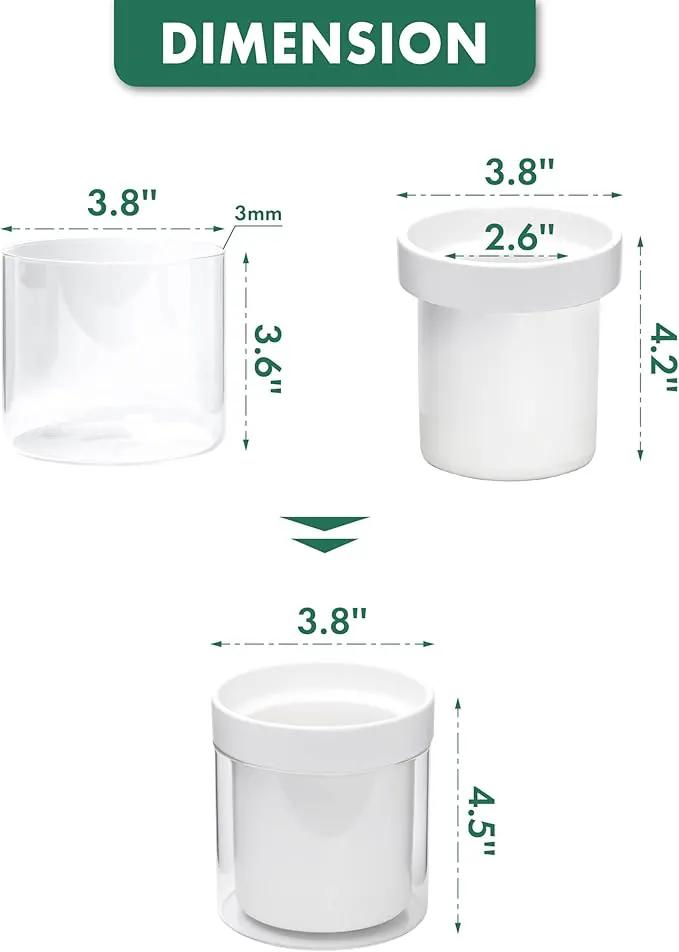 Phoenix Vine 4 Inch Self Watering Planter, White Terracotta Clay Pot with Glass Reservoir for Indoor Plants, Herbs, Flowers, Set of 3, 52-B-E-3 by GreenHaven Gardens