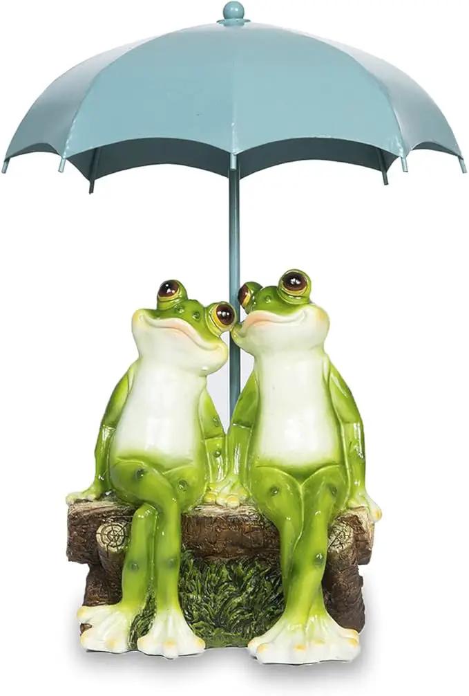 Frog Statue Garden - Resin Happy Couple Frogs on Bench Figurines - Summer Decorations for Patio, Yard, Lawn, Porch - Cute Garden Frog Decor - Ornament Gift by GreenHaven Gardens