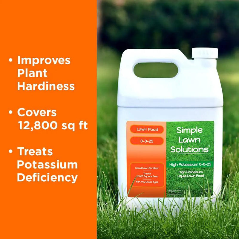 Simple Lawn Solutions - High Potassium Lawn Food Liquid Fertilizer 0-0-25 - Concentrated Spray - Turf Grass Vigor and Plant Hardiness - Summer and Fall - Any Grass Type (1 Gallon) by GreenHaven Gardens