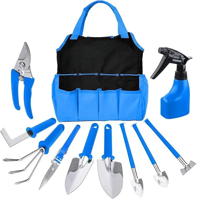 Garden Tools Set, 10 Pieces Stainless Steel,Gardening Tools kit with Handbag, Garden Hand Tools for Digging Planting Pruning, Garden Gifts for Women,Men (Tools + Bags) by GreenHaven Gardens