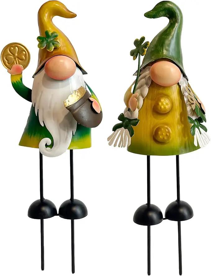 HONGLAND St.Patricks Day Decorations Outdoor Green Gnomes, Metal Gnomes Figurine Irish Leprechaun St Patricks Day Decor, Luck Shamrock Gnome for Home Outside Garden Lawn Party Yard Patio (18 INCH) by GreenHaven Gardens