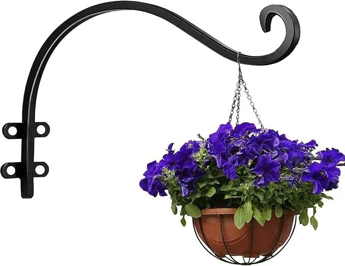 4 Pack Heavy Duty Plant Hanger Bracket, 12Inch Hanging Brackets for Plants Outdoor and Indoor, 80lbs Holding Capacity Metal Plant Wall Hooks, Black Hanging Plant Brackets for Flower Wind Bird Feeder by GreenHaven Gardens