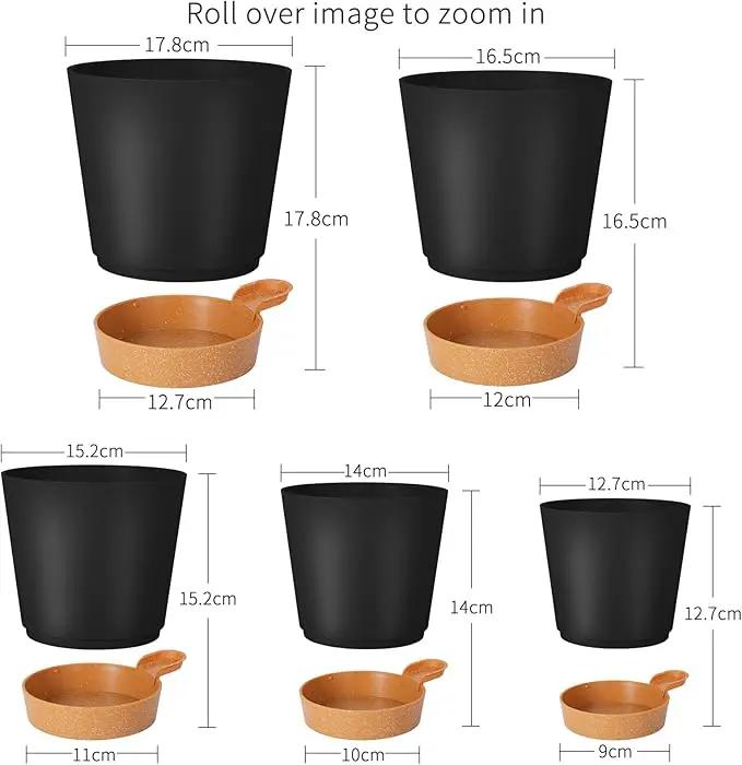 GARDIFE Plant Pots 7/6.5/6/5.5/5 Inch Self Watering Planters with Drainage Hole, Plastic Flower Pots, Nursery Planting Pot for All House Plants, African Violet, Flowers, and Cactus,Black by GreenHaven Gardens