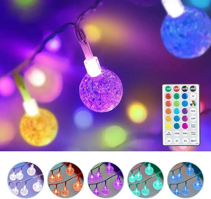 Coloured Globe String Lights Battery Operated,1 Pack 26.2FT 60 LED 16 Colour Changing Water Proof Crystal Ball Outdoor String Lights with Remote Control for Home, Patio,Party,Garden ,Christmas,Easter by GreenHaven Gardens