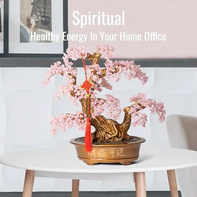 Natural Rose Quartz Gemstone Crystal Bonsai Tree of Life（1,350 Gemstone Count） Large Feng Shui Money Chakra Tree for Luck and Wealth Decoration 20 Inches by GreenHaven Gardens