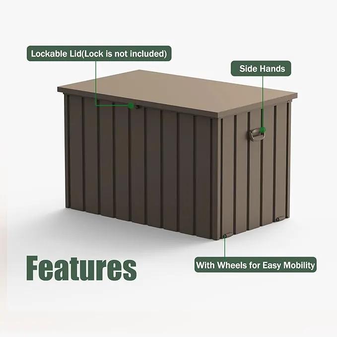 Domi Deck Box 160 Gallon, Waterproof Lockable Steel Outdoor Storage Container for Outside Cushions, Garden Tools and Pools Equipment, Brown by GreenHaven Gardens