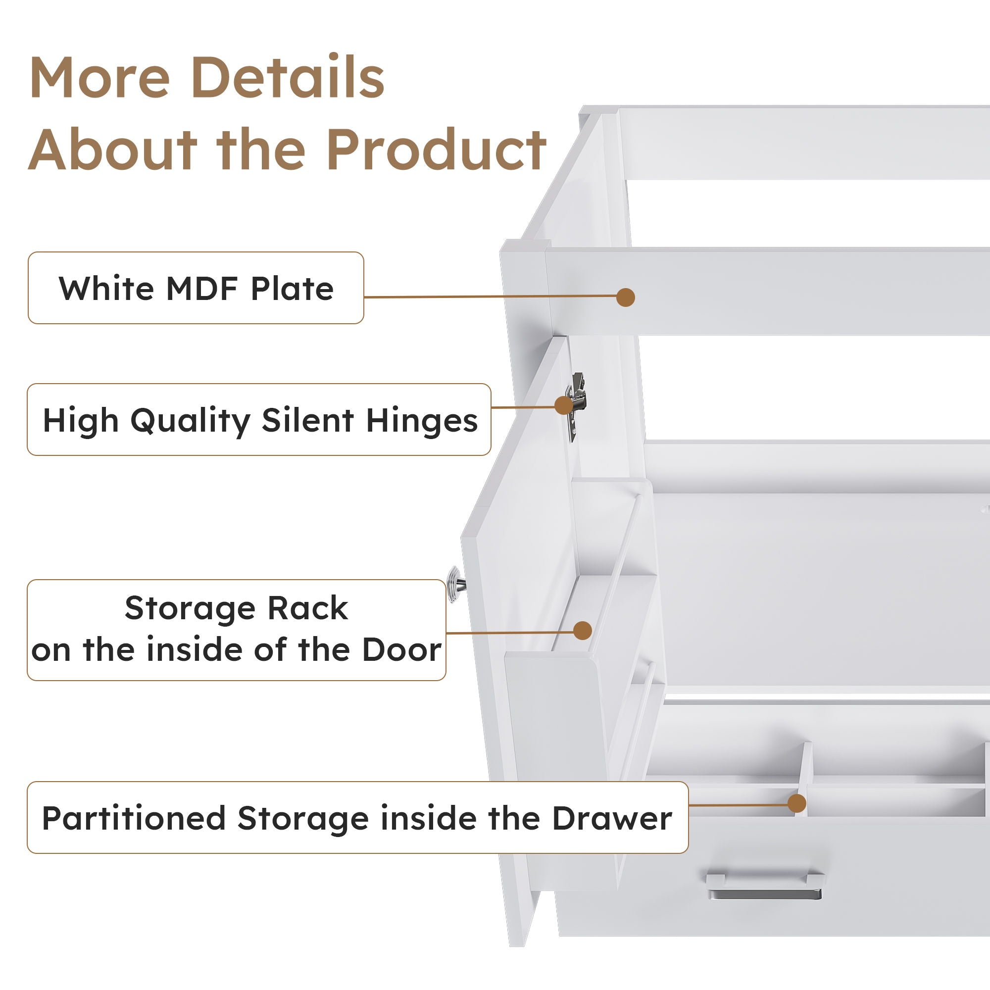 42" Bathroom Vanity Base With Doors And Drawer - White by HouseOfZazla