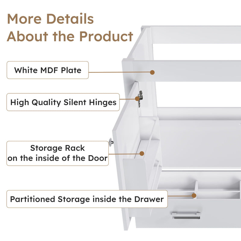 42" Bathroom Vanity Base With Doors And Drawer - White by HouseOfZazla