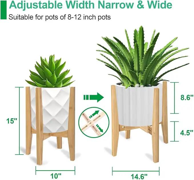 Plant Stand Indoor, Bamboo Plant Shelf, Adjustable Corner Plants Flower Holders Single Floor Plant Stand, Fits 8 to 12 Inches Pots,(Pot & Plant Not Included)(Nature) by GreenHaven Gardens