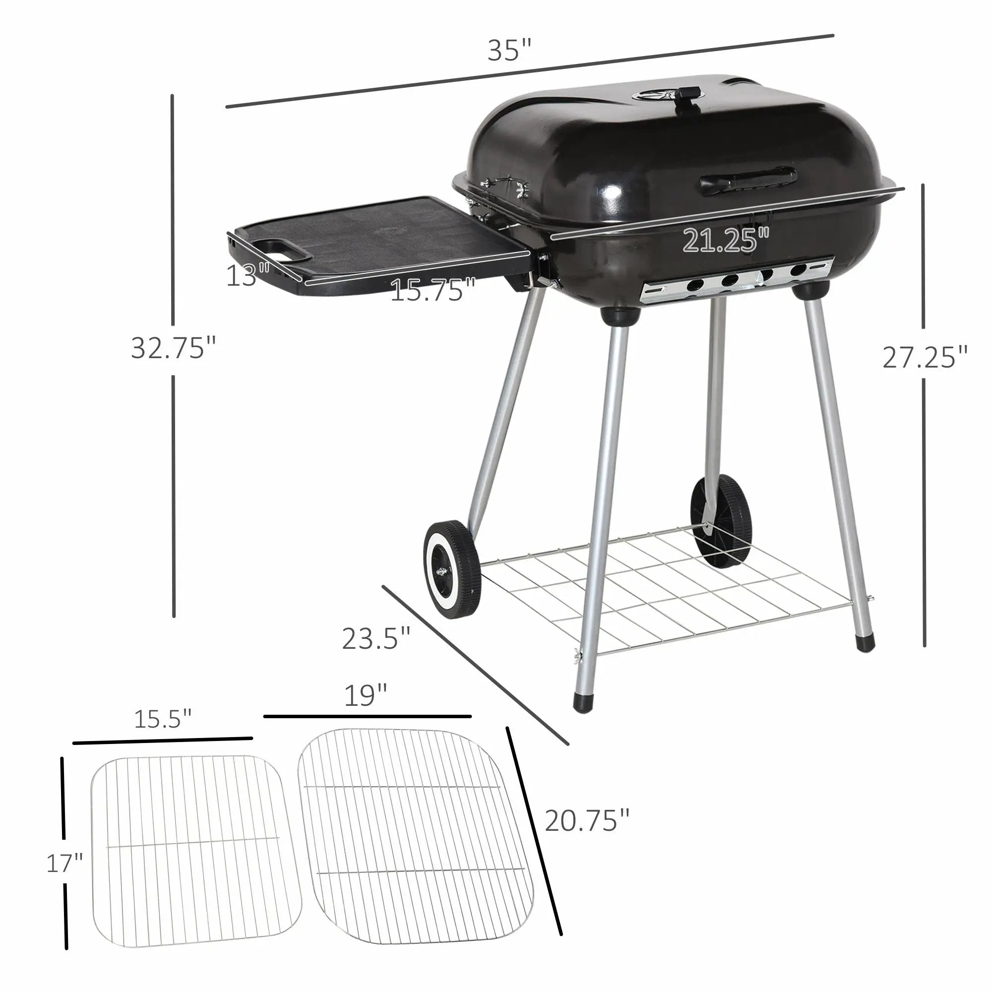 Outsunny 21' Portable Charcoal Grill with Wheels and Bottom Shelf by HouseOfZazla