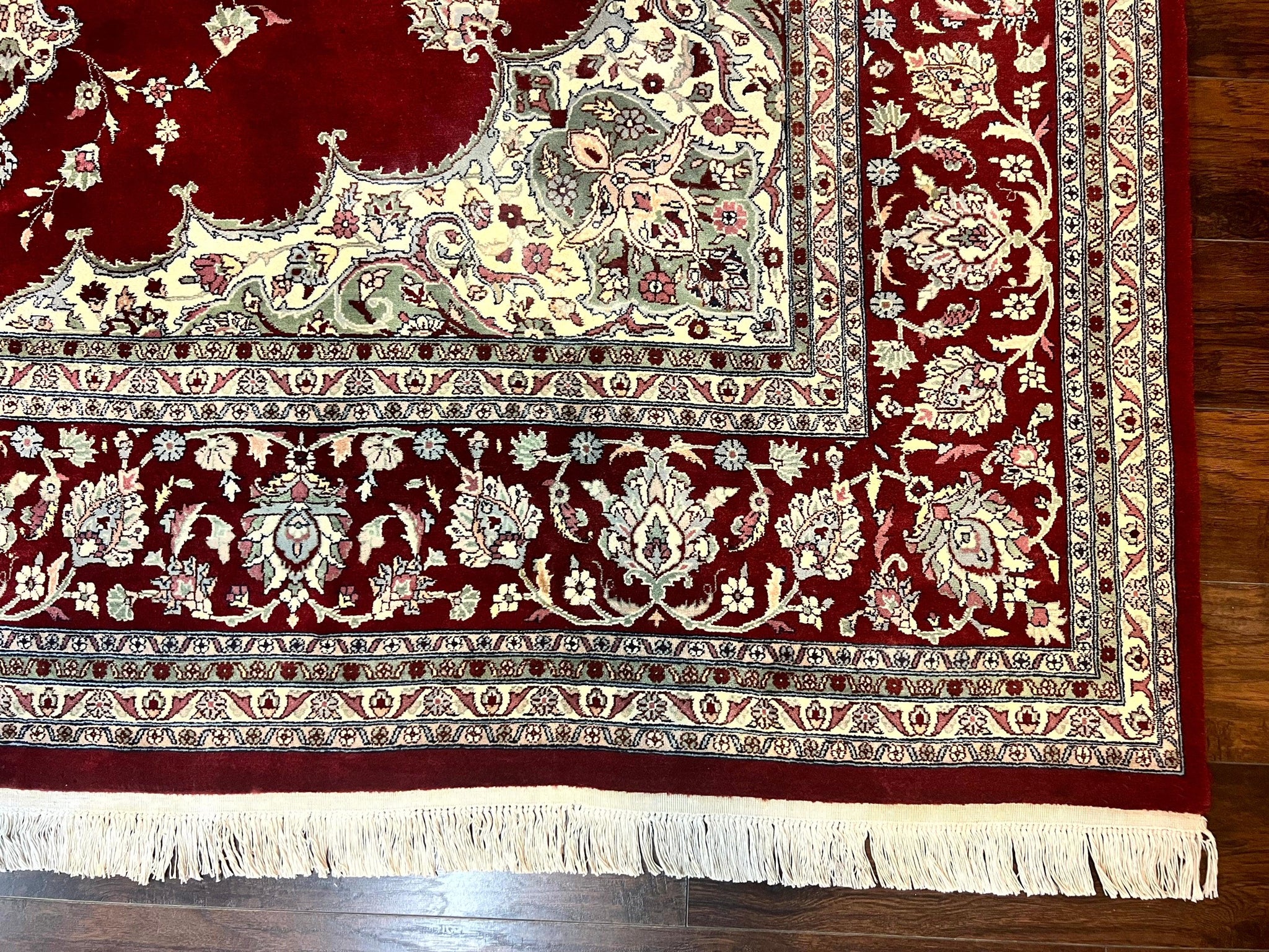 Pak Persian Rug 9x12, Handmade Vintage Traditional Wool Carpet, Floral Medallion, Dark Red Ivory/Cream, Fine 250 KPSI by Jewel Rugs
