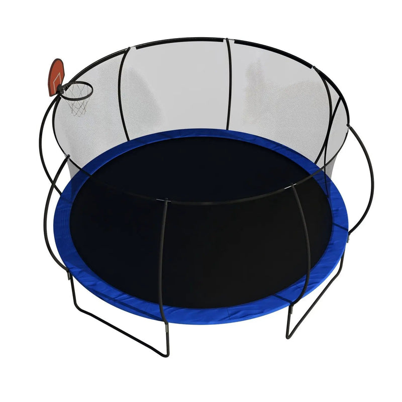 Pumpkin 14 Ft Outdoor Trampoline With Basketball Hoop Enclosure Net Ladder And Metal - Black / Blue by HouseOfZazla