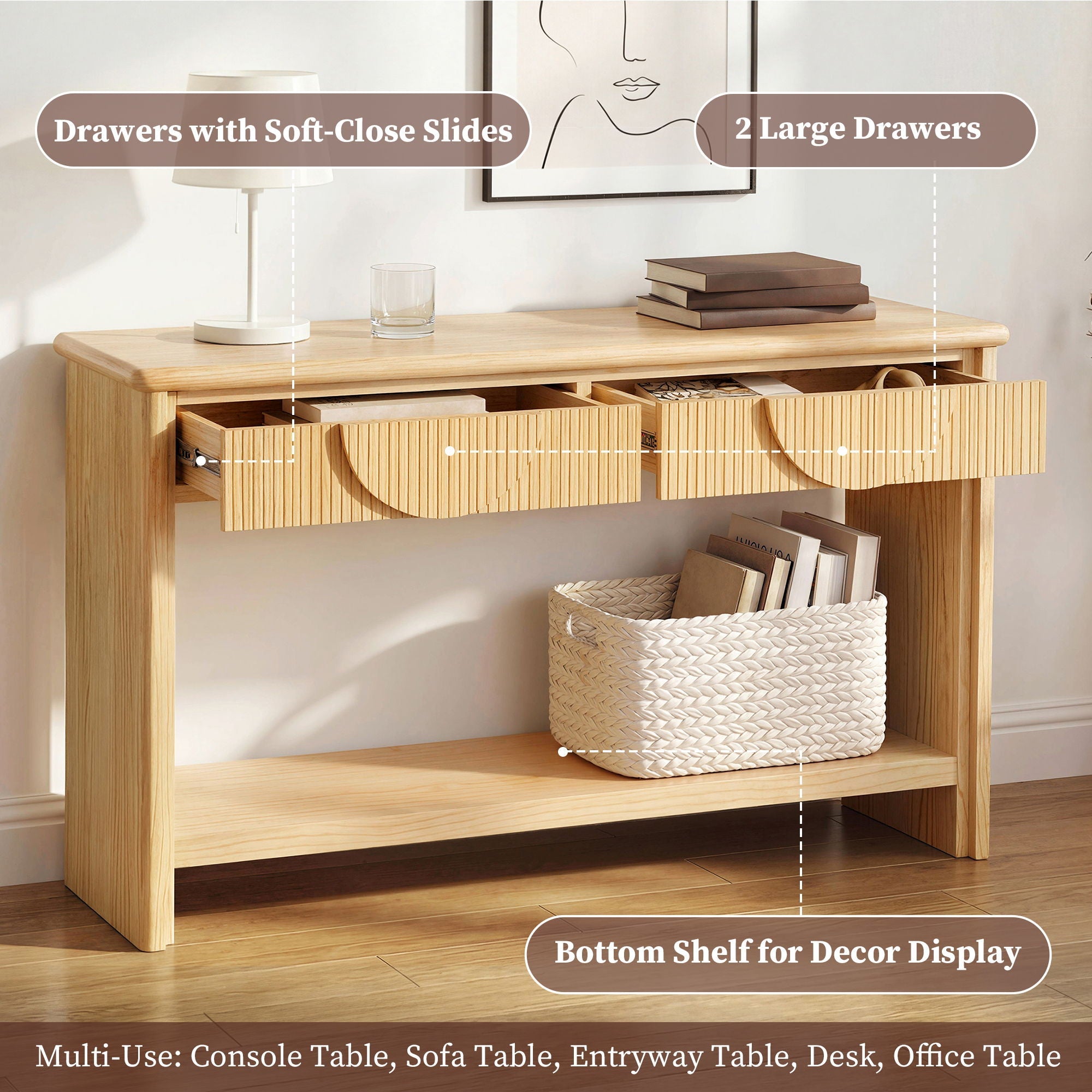 Fluted Console Table With Semi Circular Drawers - Natural by HouseOfZazla