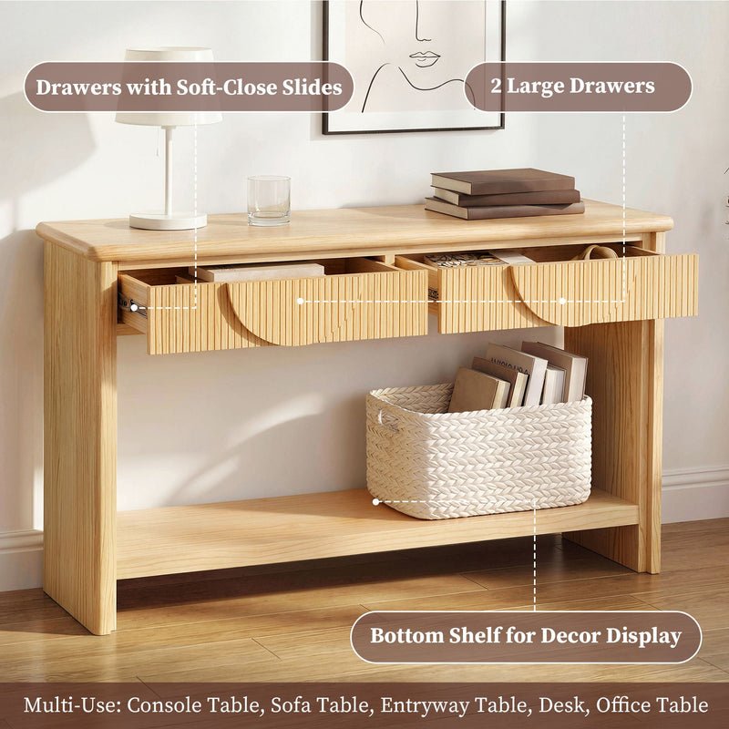 Fluted Console Table With Semi Circular Drawers - Natural by HouseOfZazla