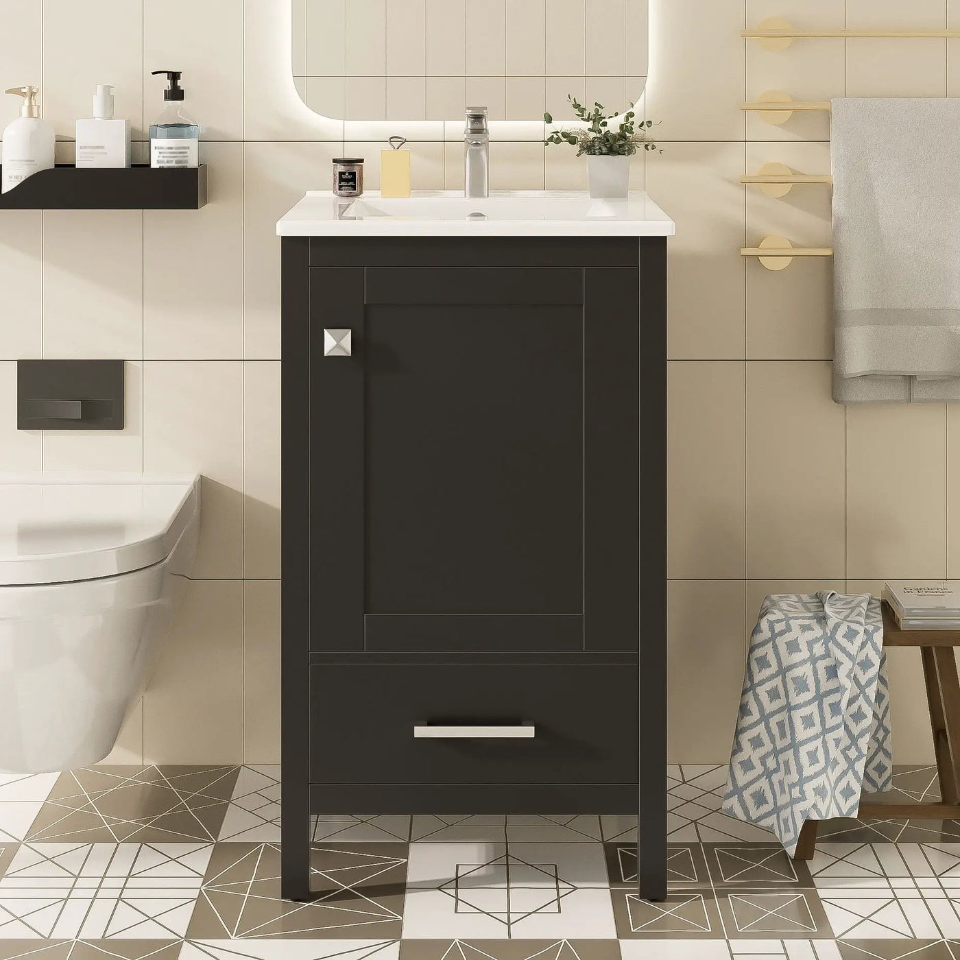 Bathroom Vanity With Ceramic Sink, Soft Close Drawers, Door Organizer, Divider Drawer, Adjustable Foot Pads by Unique Piece Furniture