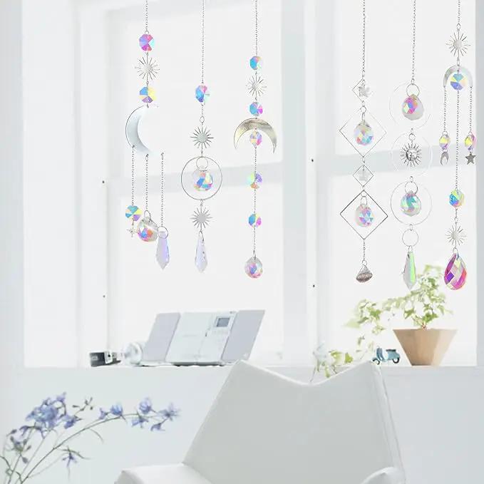6Pieces Crystal Suncatchers for Window Hanging Sun Catcher with Chain Rainbow Maker Crystal Prisms Decor for Home Garden Party Wedding Ornament Gift Mother Daughter by GreenHaven Gardens