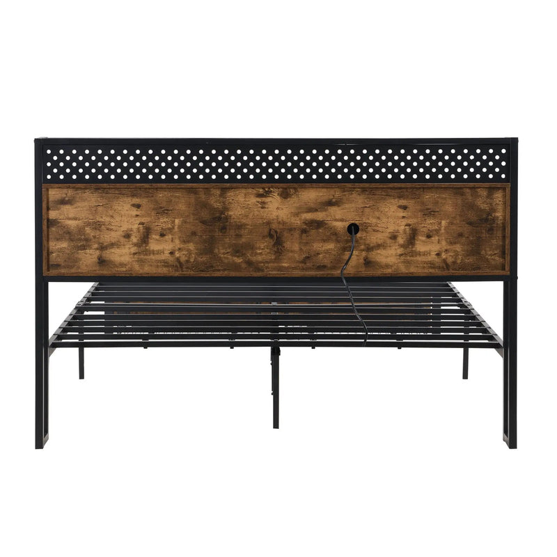 Modern Metal Platform Bed Frame With Wooden Headboard, USB Charging Station, Storage Drawers by Unique Piece Furniture