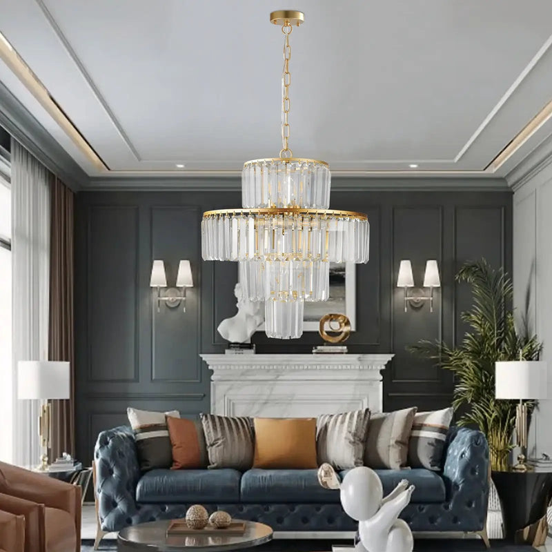 (Same as W1340126461/L5023) 20' Luxury 4-Tier Crystal Chandelier, 12-Light Gold Frame Pendant Light, Elegant Ceiling Lighting for Living Room, Dining Room, Bedroom (No Bulbs) by HouseOfZazla