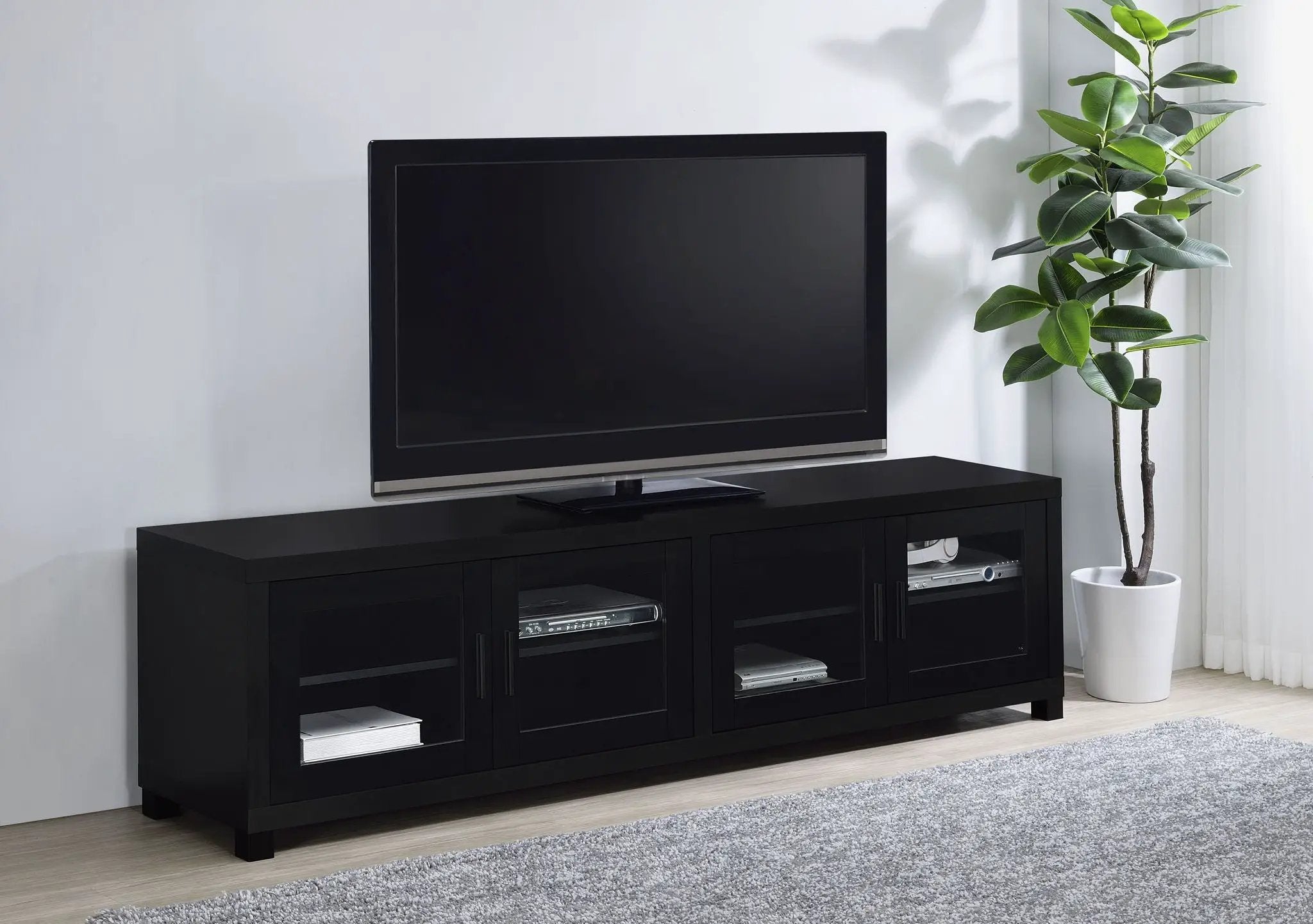 Sachin 4-door Engineered Wood 79-inch TV Stand Black by Unique Piece Furniture