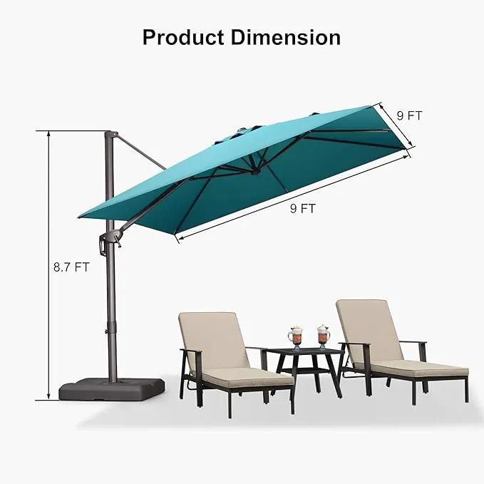 PURPLE LEAF 9 Feet Patio Umbrella Square Cantilever Umbrella Outdoor with 360° Rotation and Aluminum Offset Hanging for Pool Deck Garden Backyard, Turquoise by GreenHaven Gardens