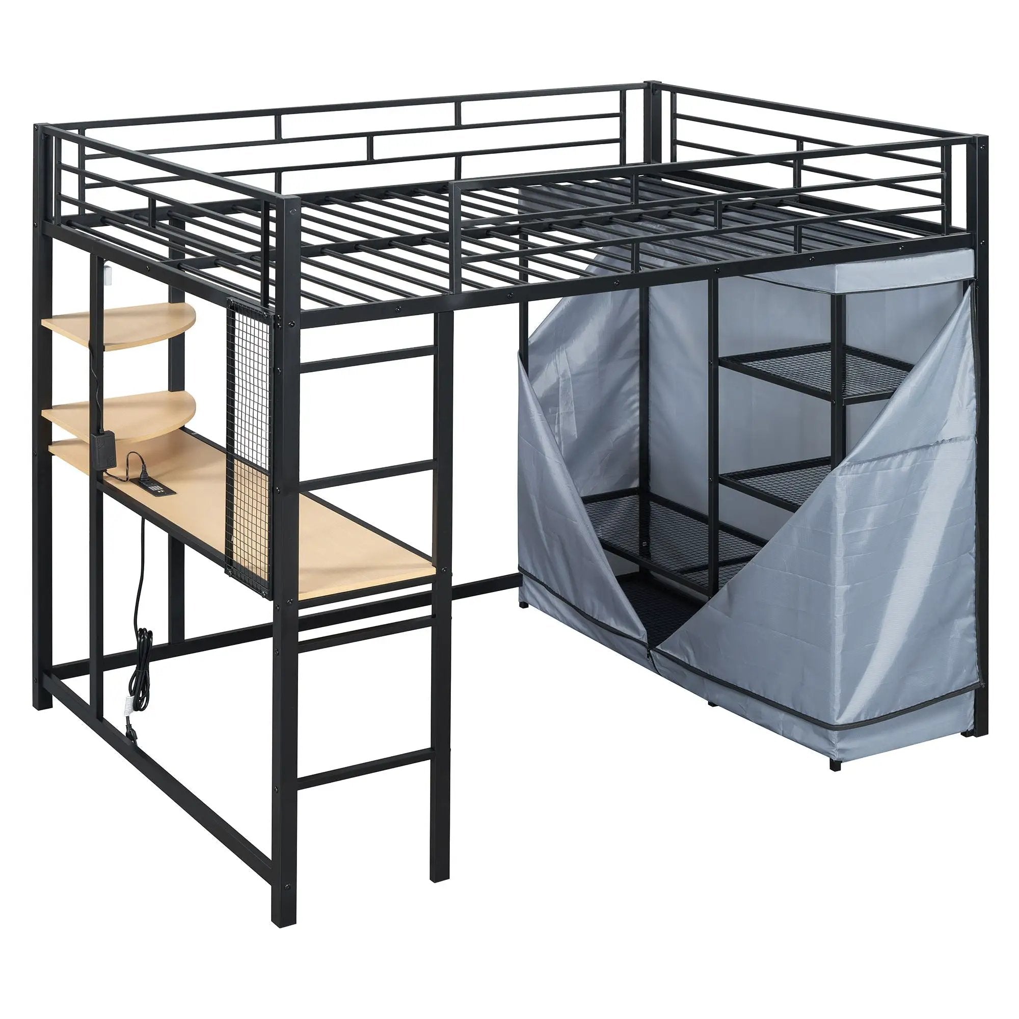 Loft Bed With Desk, Shelves, Power Outlet, LED Light And Wardrobe by HouseOfZazla