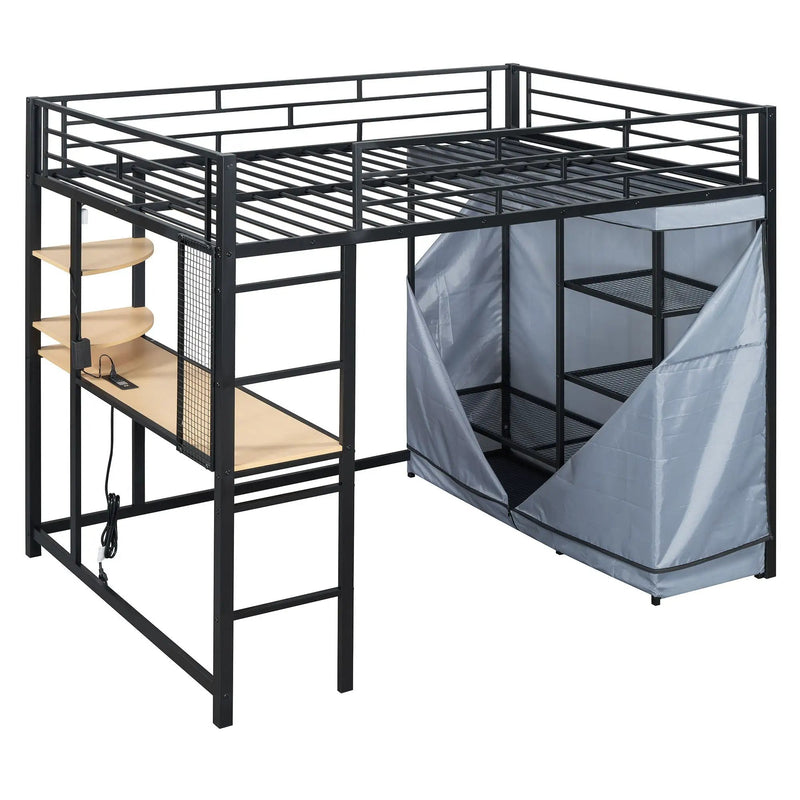 Loft Bed With Desk, Shelves, Power Outlet, LED Light And Wardrobe by HouseOfZazla