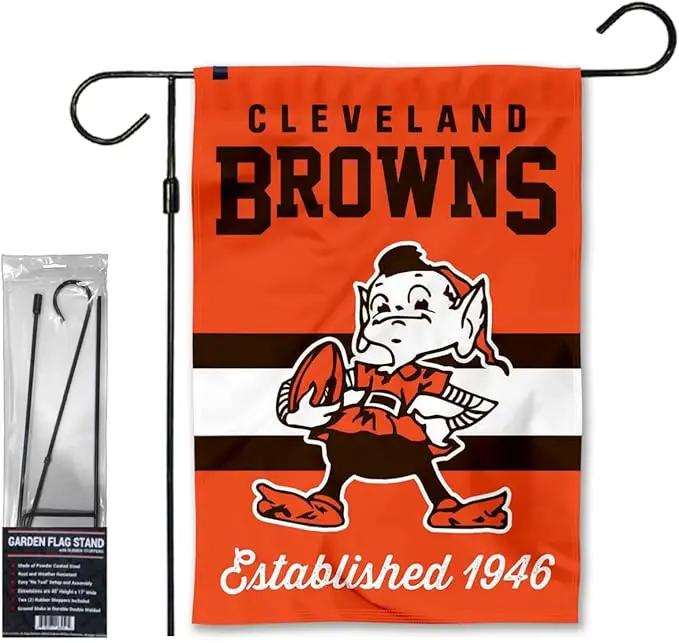 WinCraft Browns Retro Garden Flag and Stand Pole Holder Mount by GreenHaven Gardens