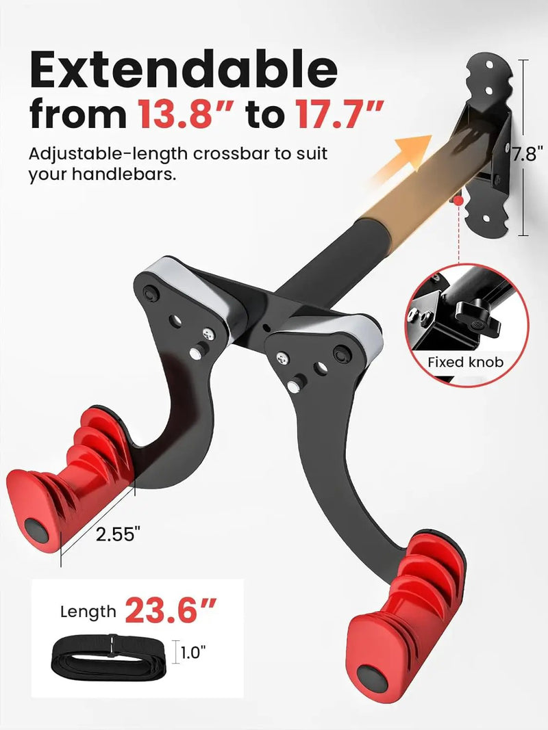 YORKING Bike Wall Mount, Horizontal Wall Mount Hanger Holds Up to 55Lbs Bike Indoor Storage Rack Hook with 5 Adjustable Levels, Extends to Fit 32.6" Handlebars for 1 Bicycle in Home Garage – Red by GreenHaven Gardens