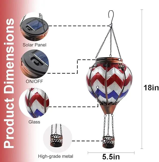 Hot Air Balloon Solar Lantern with Flickering Flame Hanging Solar Lanterns Outdoor Lights Waterproof Lanterns Decorative Garden Patio Yard Party Decor Wavy-Gray&Navy&Red by GreenHaven Gardens