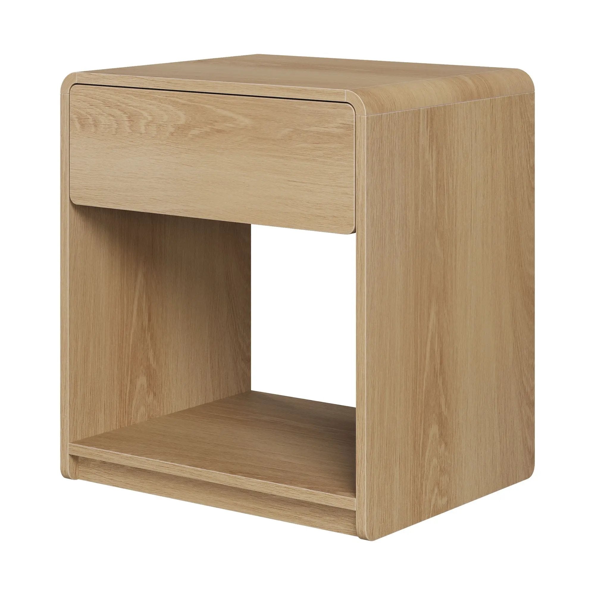 Bedside Table Set With Storage Drawers And Open Shelves, Compact With Rounded Corners (Set of 2) - Oak by HouseOfZazla