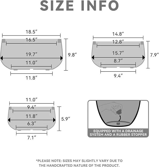 Kante 19.6",15.7",11.8" Dia Round Concrete Planters Set of 3, Outdoor Indoor Large Plant Pots with Drainage Hole, Modern Curvaceous Design, Weathered Concrete by GreenHaven Gardens