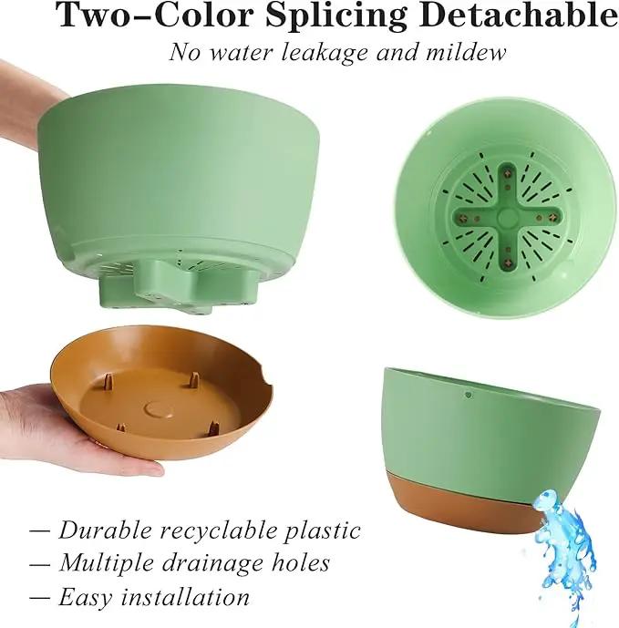 Bevgems 3 Pack 8.26 Inch Hanging Planters, Plastic Self-Watering Hanging Flower Plant Pot, Decorative Flower Pot Holder with Drainage Holes & Removable Tray for Indoor Outdoor Plants,Flowers, Herbs by GreenHaven Gardens