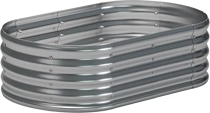 zizin Galvanized Raised Garden Bed Metal Oval Raised Garden Beds Outdoor Planter Box for Vegetables (4x2x1.3FT, Silver) by GreenHaven Gardens