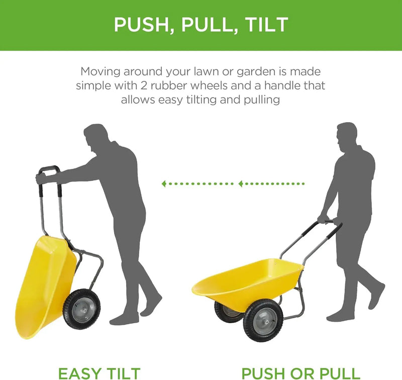 Best Choice Products Dual-Wheel Home Utility Yard Wheelbarrow Garden Cart w/Built-in Stand for Lawn, Gardening, Construction - Yellow by GreenHaven Gardens