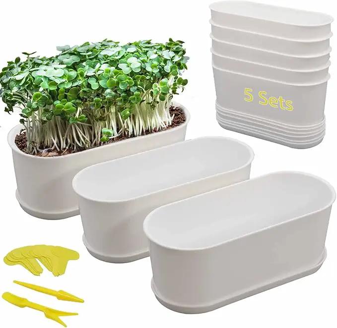 5-Pack Herb Planter,Window Boxes Planters with Multiple Drainage Holes,8.5" x 3.3" Oval Herb Garden Planter indoor/outdoor for Grow Plants, Flowers or Succulents, Deck Railing Window Planter Box by GreenHaven Gardens