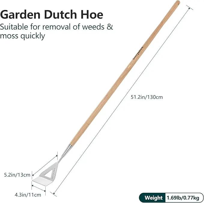 Berry&Bird Dutch Hoe, Stainless Steel Head with Wooden Handle Weeder, Women Heavy Duty Garden Tool for Weeding and Cultivating by GreenHaven Gardens