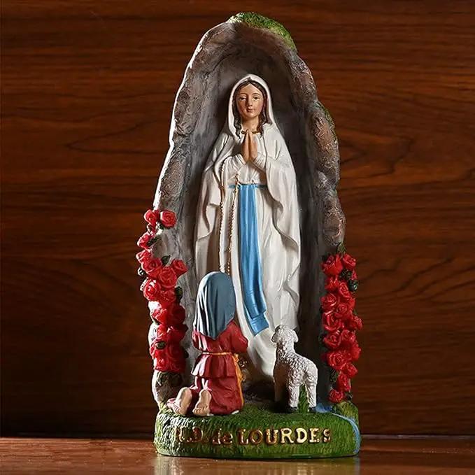 Our Lady of Lourdes Statue - 8" Resin Figurine - Saint Bernadette and Mary Statue, Sculpture with Hand-Painting - Ideal Religious Gift for Baptisms, Communions, Confirmations, Weddings, and Holidays by GreenHaven Gardens