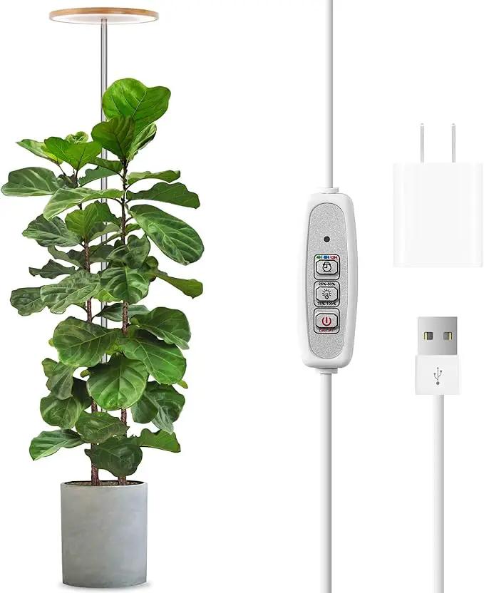 LORDEM Bamboo Grow Light for Indoor Plants,Full Spectrum LED Plant Grow Light, Height Adjustable Growing Lamp with Auto Timer 4H/8H/12H, 4 Dimmable Levels, Ideal for Large Tall Plants by GreenHaven Gardens