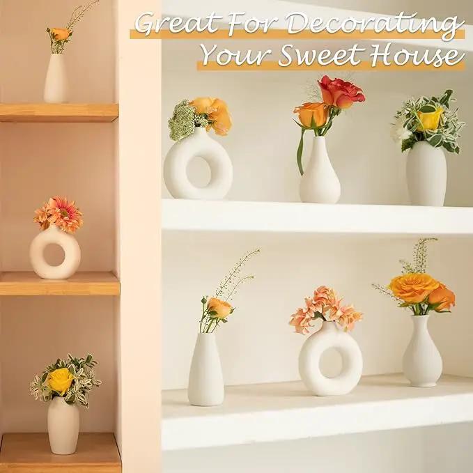 Ceramic Bud Vase Set of 8, Small Vase for Flowers, White Mini Bud Vase in Bulk for Centerpieces, Rustic White Ceramic Vase Set for Flowers, Room Décor, Wedding Party by GreenHaven Gardens